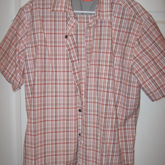 Van Heusen Travel Short Sleeve Button Front Shirt Men's Large Orange Brown Plaid - Picture 1 of 3